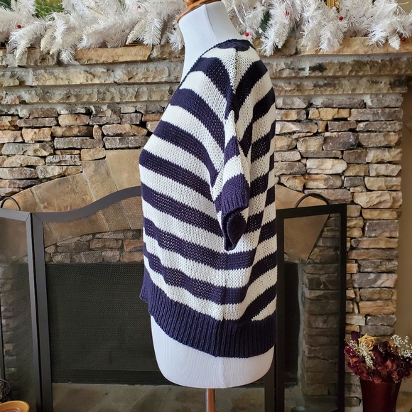 H&M Short Sleeve Sweater Navy-white - Picture 3 of 5